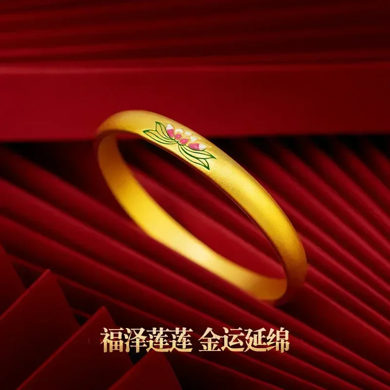 

9999 Real Gold 24K Lotus Bracelet, Gold Ethnic Style Women's Lotus Ancient Method 999 Bracelet