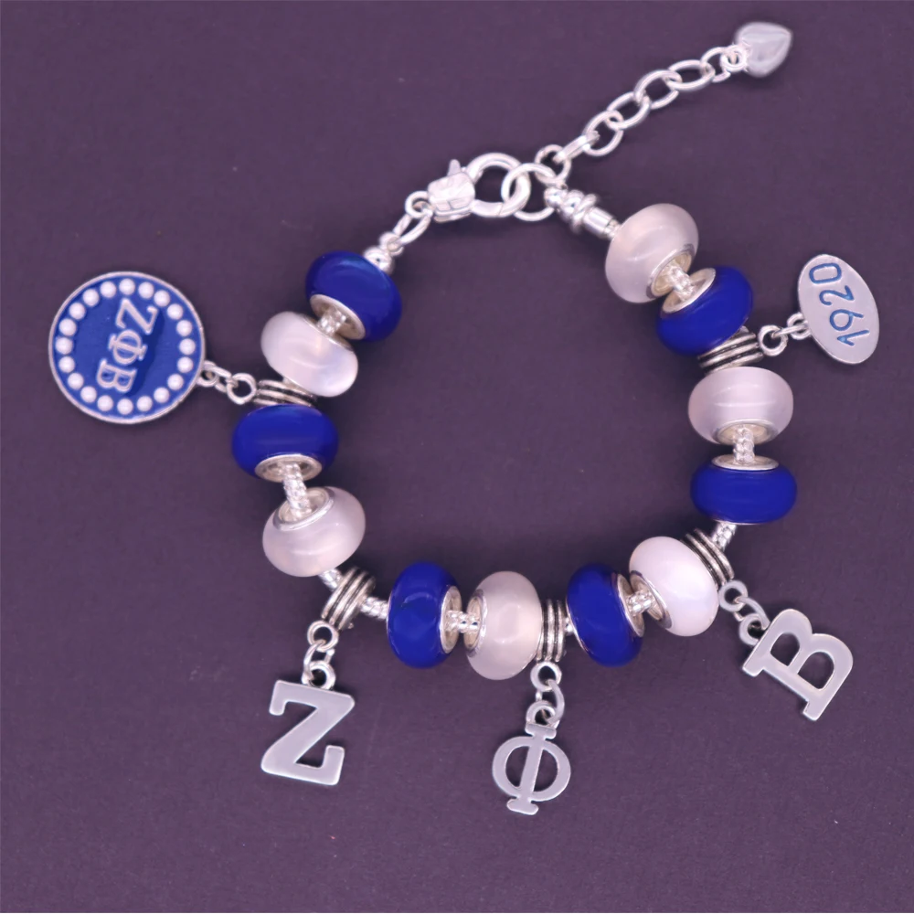 Big Hole European Beads Snake Chain Adjust Greek Soror Letters Lady Service ZETA PHI BETA SIGMA THETA OES Delta Bracelets