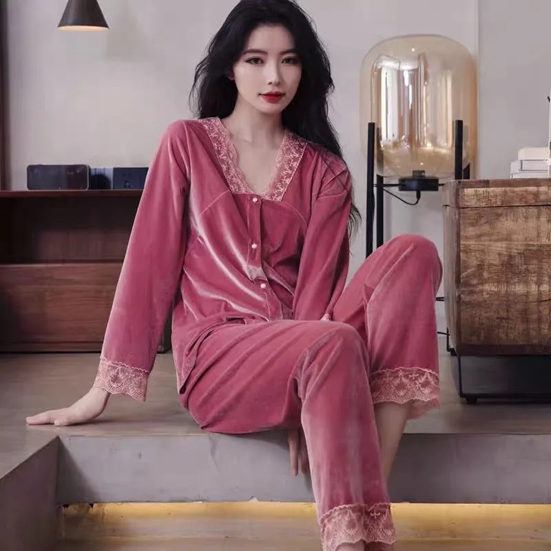 

Canary Pyjamas Sets Women's Sleep Lounge 2024 New Spring Autumn Suits Can Be Worn in Autumn Fashion Light Velvet Home Wear