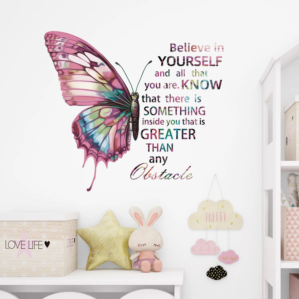 1Pc Colorful Beautiful Text Butterflies Wall Stickers Girls Room Decoration for Bedroom Wall Art Sweet Home Decor Living Room