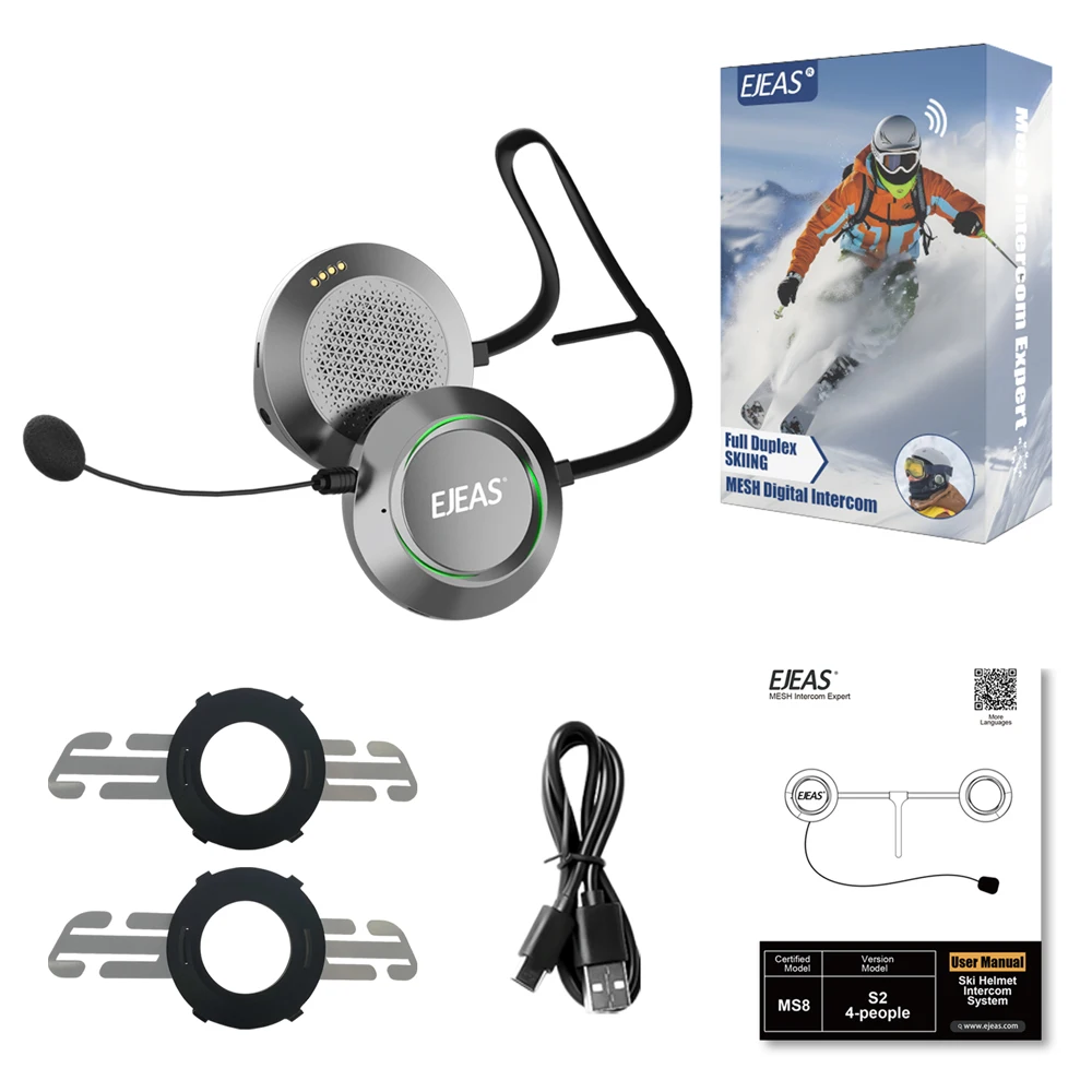 2026EJEAS S2 Ski Walkie Talkie Outdoor Sport Waterproof Winter Full-Duplex Mesh Bluetooth Wireless Skiing Intercom
