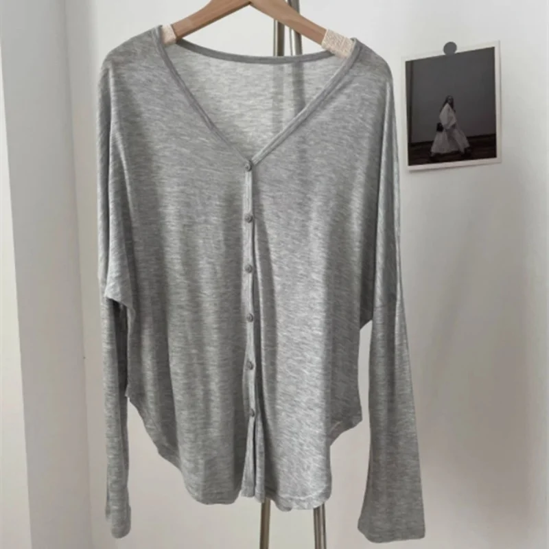 Cseta de Manga Larga con Diseño de Botones, Estilo Retro Hoado y Adeazante, Abertura Asimétrica, Cárdigan Abierto, Est...