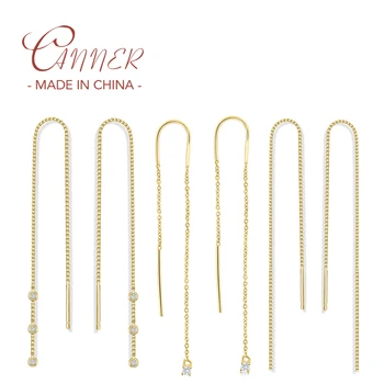 CANNER-pendientes colgantes de circonita ostentosa para mujer, cadena larga con borlas de alambre, tendencia de Plata de Ley 925, joyería colgante, 2 piezas