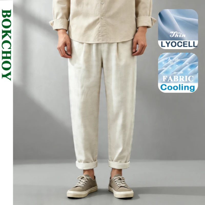 

2026 Spring Summer New Thin Breathable Lyocell Linen Pant for Men Casual Slim Straight Summer Pants CM2072