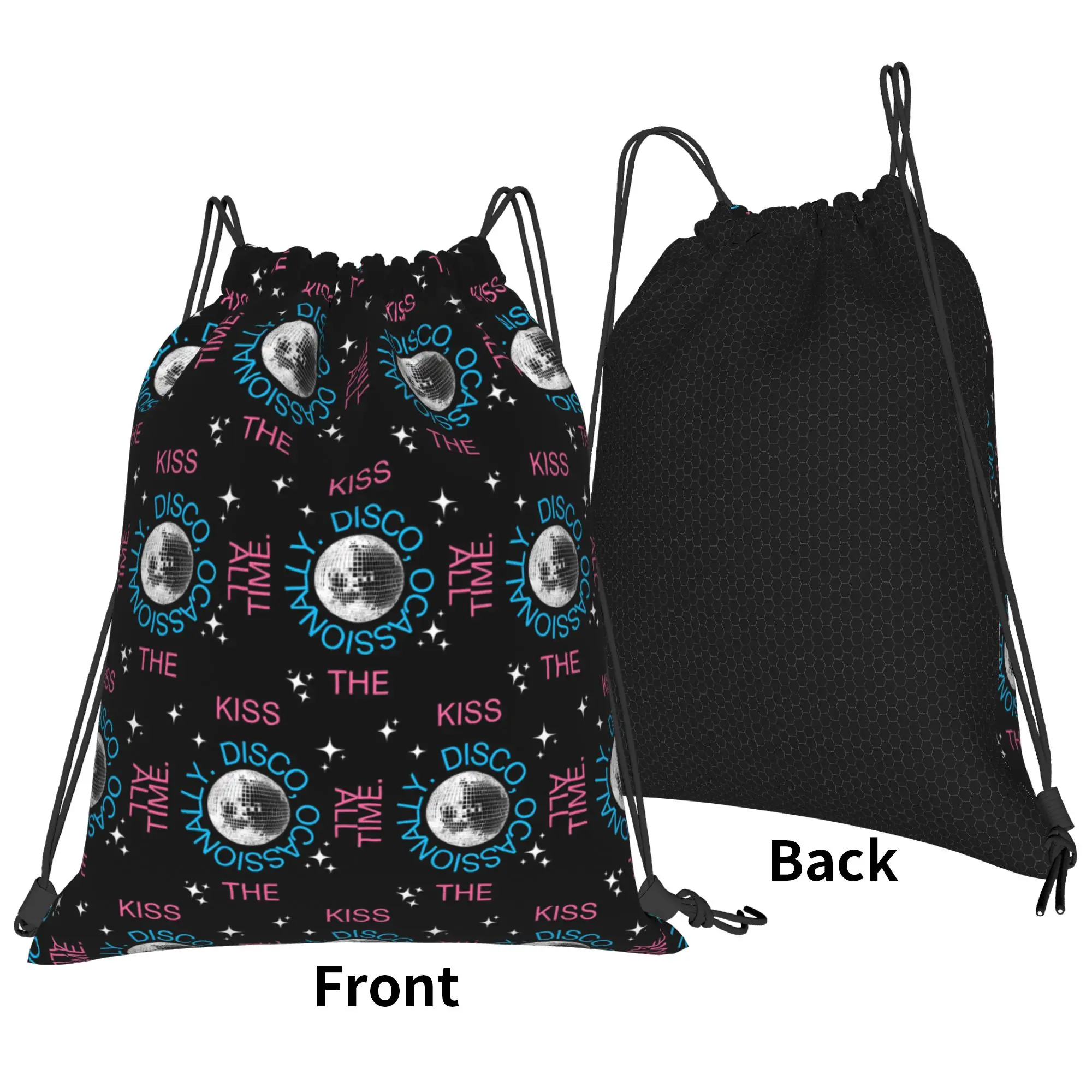Kiss All The Time Disco Drawstring Backpack Sports Gym Bag Harrys Singer Styles String Sackpack for Hiking 36cm (W) x 43cm (H)