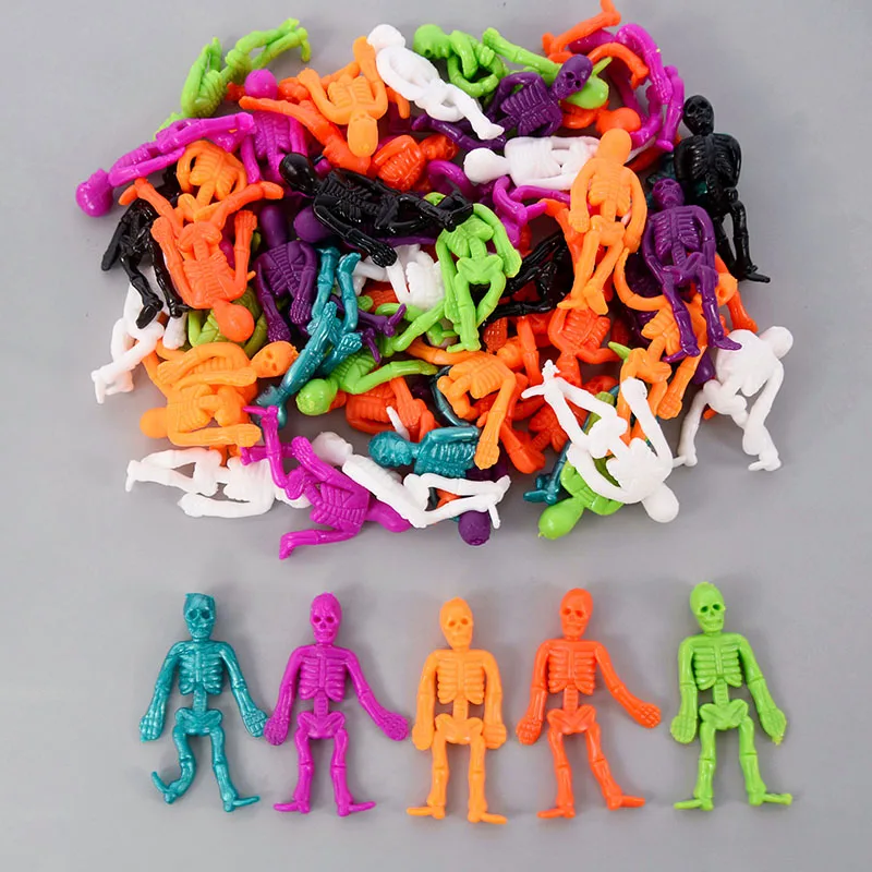 8Pcs Soft Rubber Skeleton Elastic TPR Skull Kids Children Stress Relief Toy Halloween Party Decorations Kids Gifts