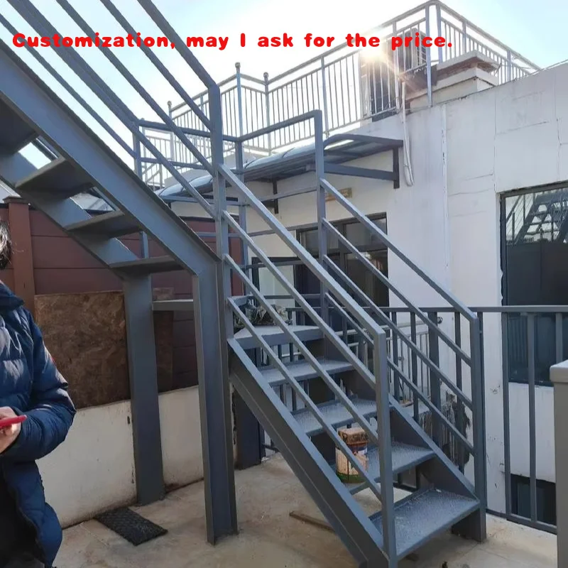 custom.Supplies Modern Straight Steel Structure Attic Stairs Fire Special Outdoor Steel Frame Stairs Hotels