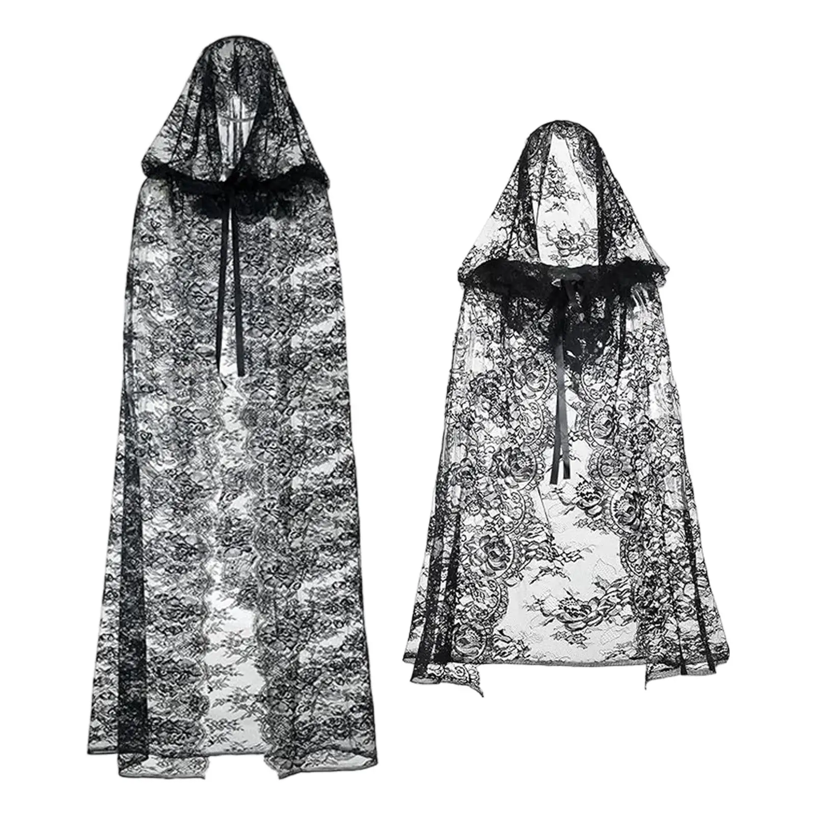 

Черная тюлевая кружевная накидка ведьмы с капюшоном для вечеринок и костюмов, аксессуар для машинной стирки, многоразовая элегантная накидка с завязкой