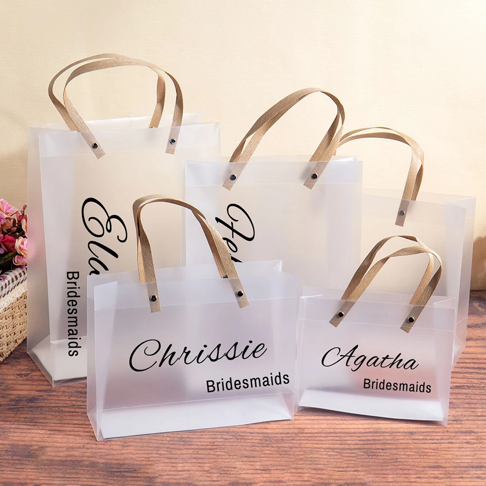 Personalised Clear Party Gift Bags with Handle PVC Plastics Name Tote Bag Wedding Birthday Bridal Shower Bridesmaid Favors