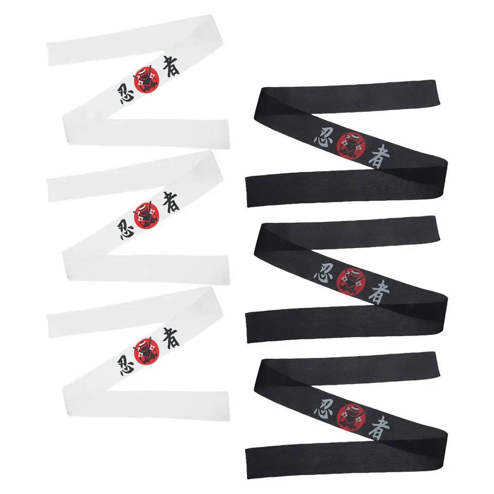 6 pezzi di fasce tradizionali morbide e traspiranti con stampa Ninja giapponese per le donne Karate Chef Bandana Samurai Cappello Fasce Karate