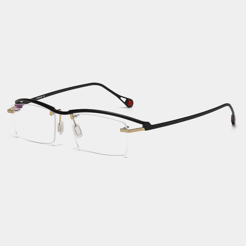 VAMAX Pure Titanium Eyeglasses Frame Business Browline Half Rimless Unisex Prescription Blue Light Block