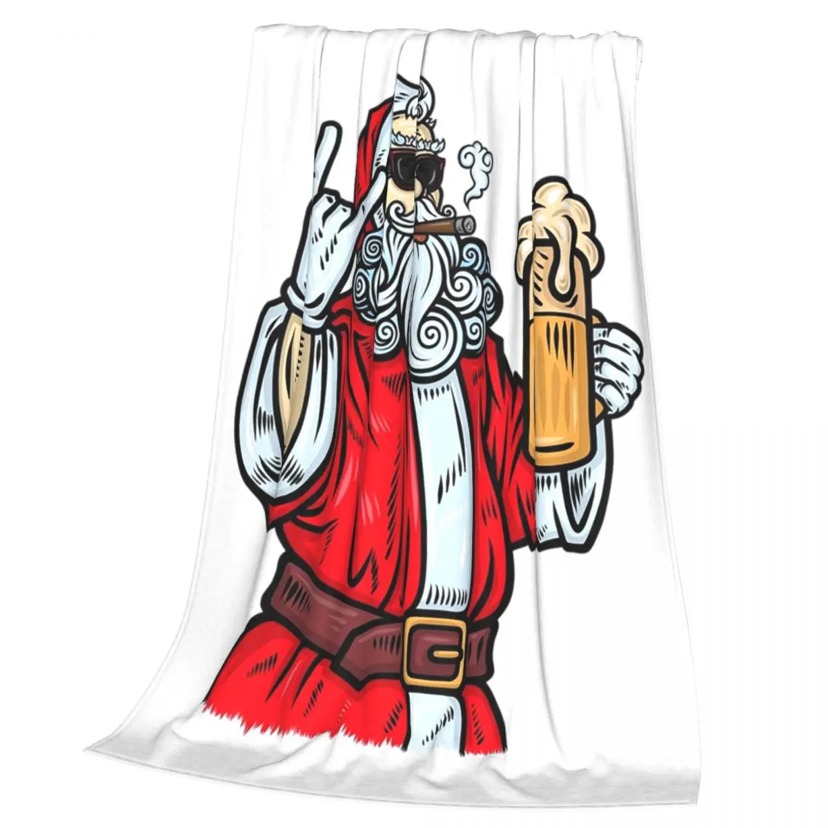 Bad Santa Claus, Rock, Beer And Cigar Blankets Soft Flannel Throw Blanket Bedding for Bed Living room Picnic Travel Home Couch