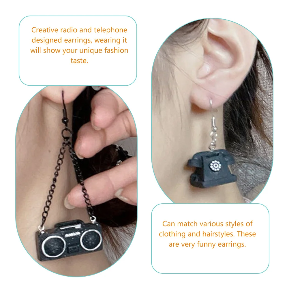 

Vintage Style Radio Telephone Earrings Creative Funny Dangle Drop Light Weight Women Girls 80s Accessories Fashion for Daily