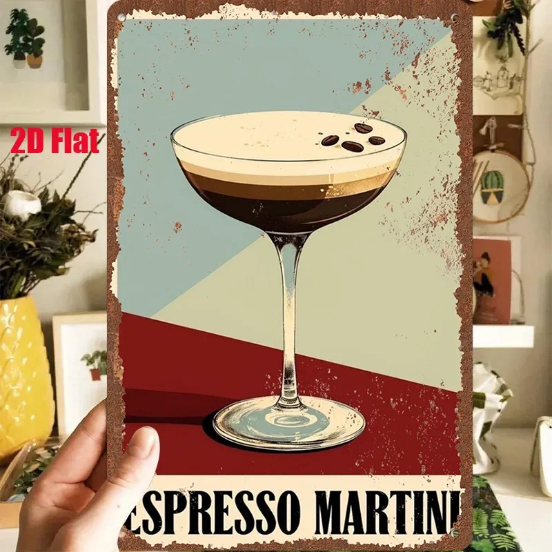 1PC 2D Flat Metal Sign Espresso Martini Vintage Tin Poster 8x12 Inch Retro Art Decor for Home Bar Party