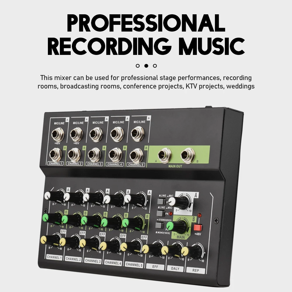 Console di missaggio a 10 canali mixer audio digitale mixer microfono stereo riverbero e alimentatore phantom 48v per live karaok