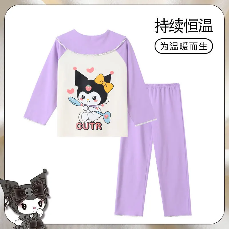 Sanrio Anime Girls Pajama Sets Loose Comfortable Girls Nightclothes Suit Soft Lovely Cartoon Print Breathable Pajamas Autumn