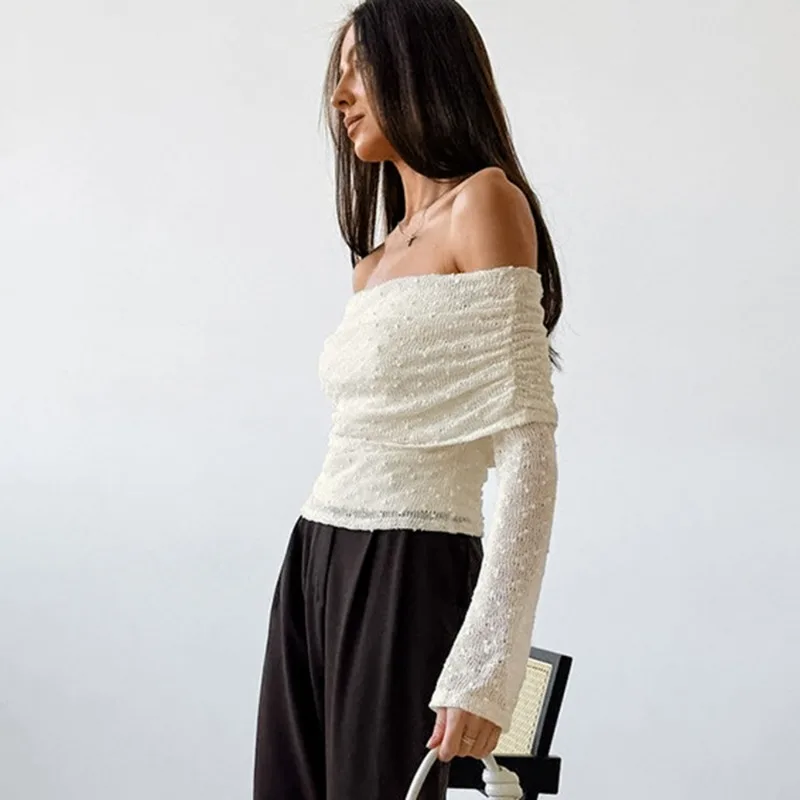 T-shirt court plissé en dentelle tuularose pour femme, t-shirts pull dos nu sexy, mode avec tout jacquard, One Initiated Top, été Y2k, 2025