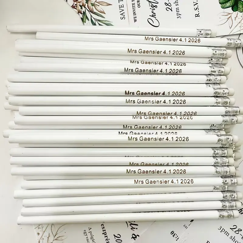 10pcs/40pcs/60pcs/120pcs custom white pencils with personalized engraving are excellent gifts for weddings, engagement ceremonies, and parties, and are also indispensable promotional items for businesses