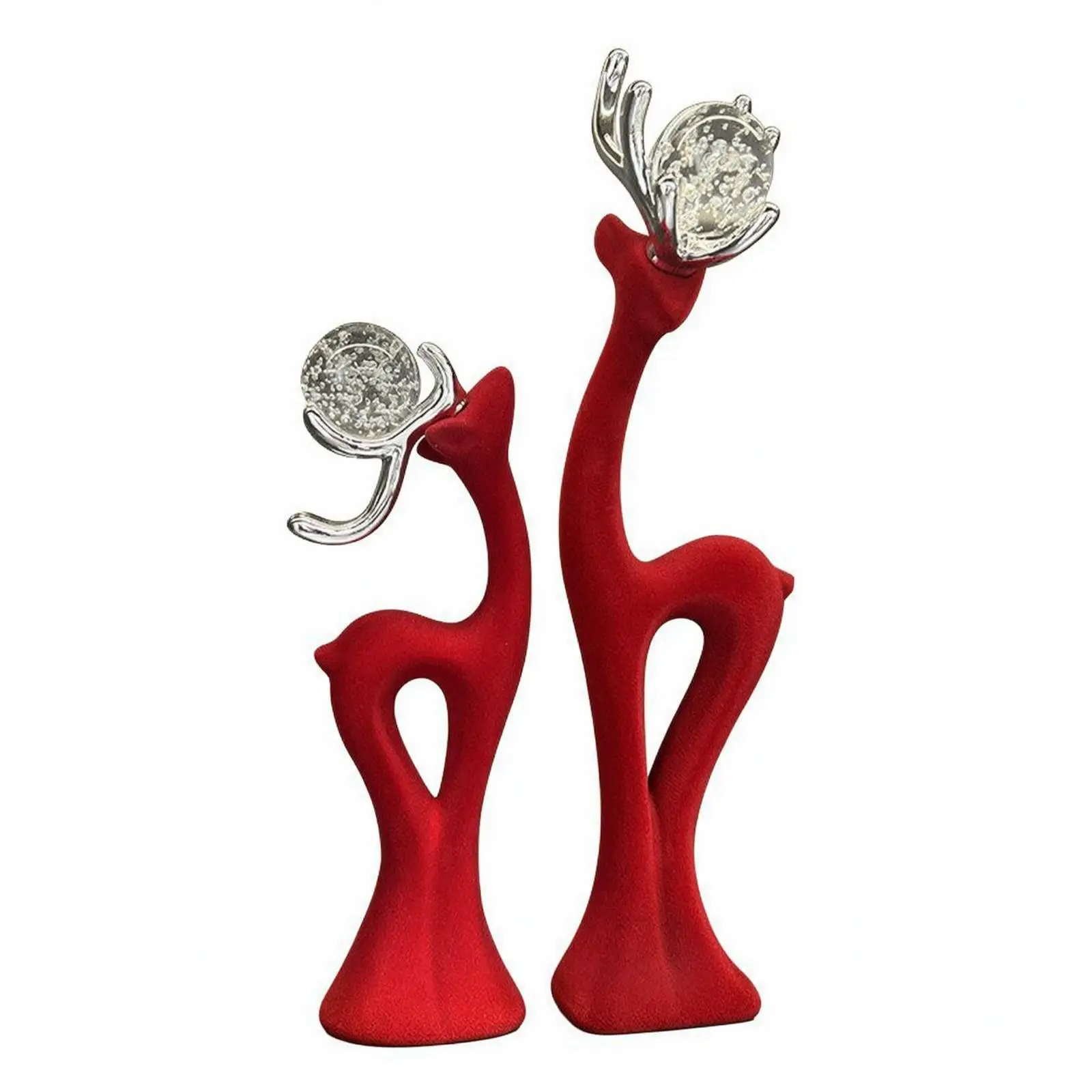 Chic Flocked Deer Figurine for Console Table Modern Abstract Silhouette Silver Branch Head Decor