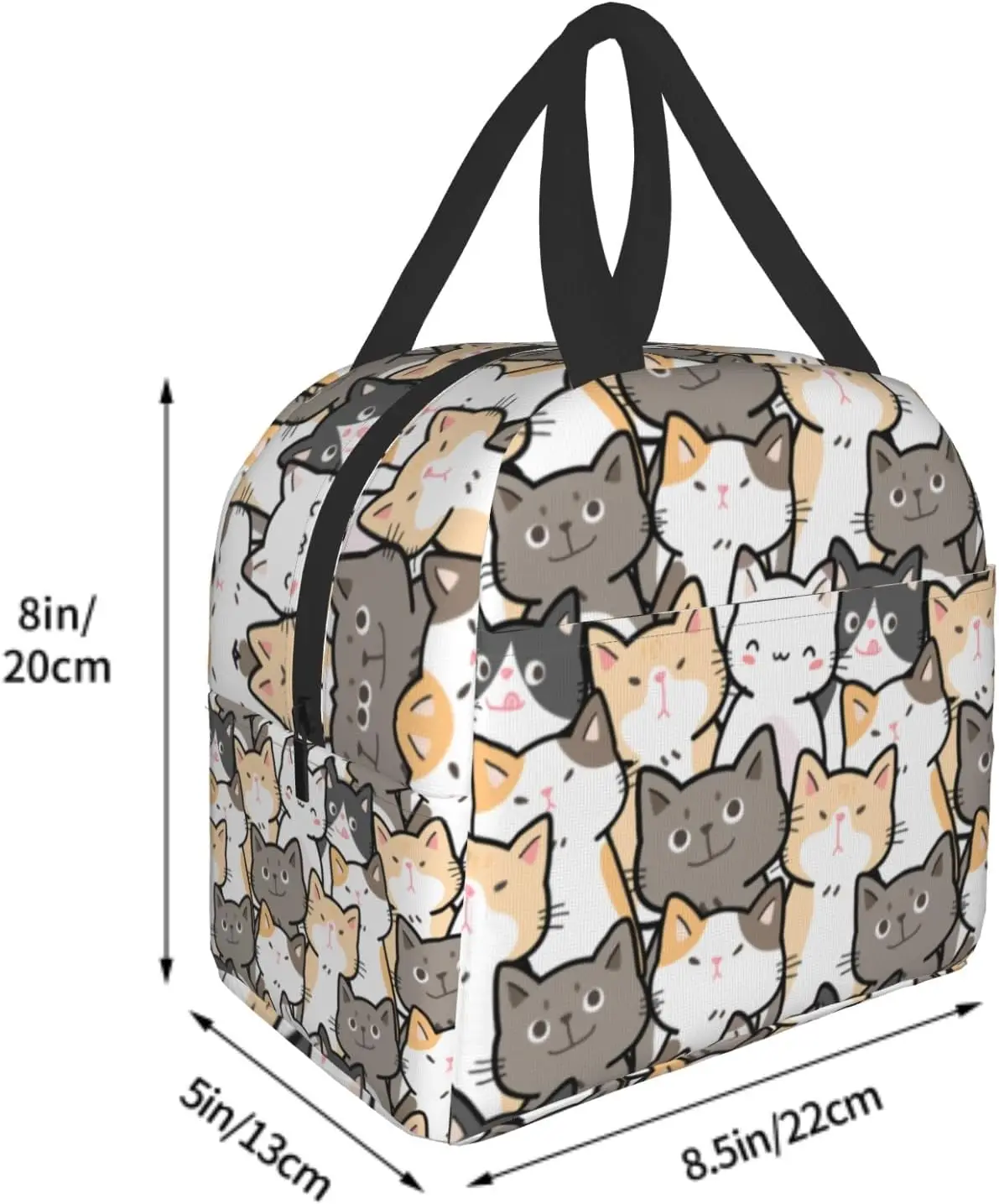 Cute Cats Insulated Lunch Bag for Woman Cute Kittens Lunch Box White Orange Gray Cats Reusable Cooler Tote Bag 8x5x8.5inch