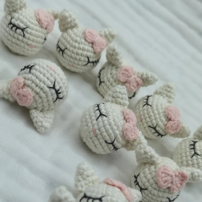 5Pcs Handmade Crochet Animal Cat Knitting Beads DIY Baby Pacifier Chain Chewable Accessories Infant Newborn Teether