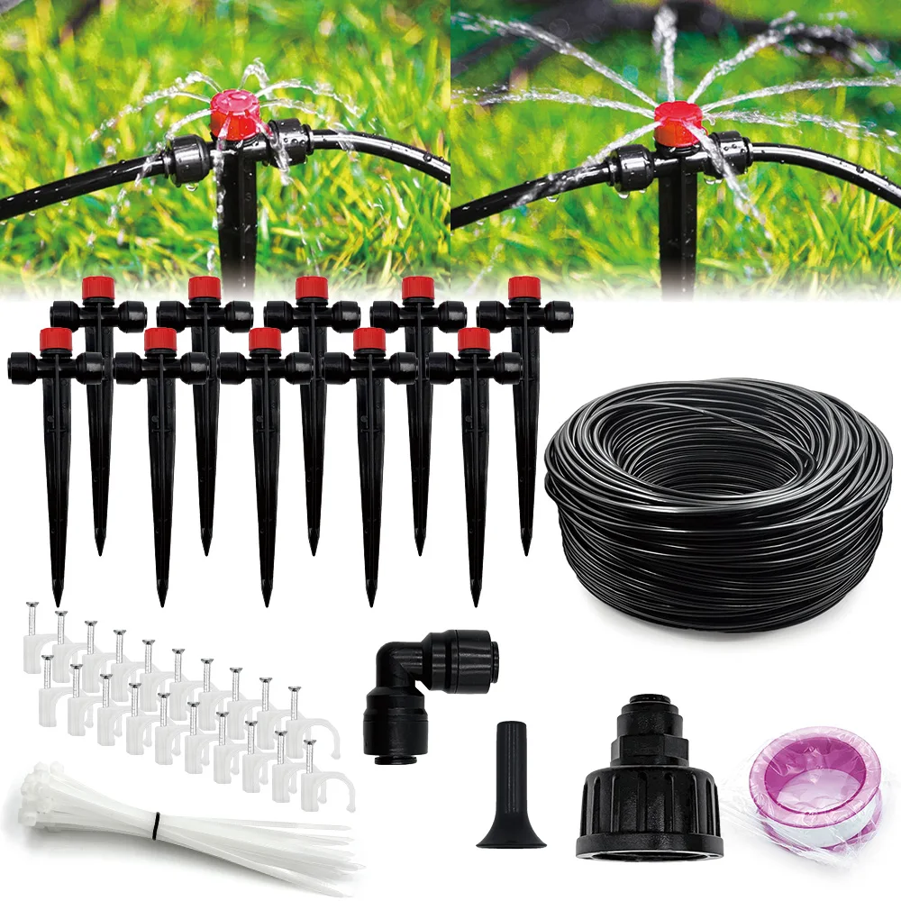 Garden Watering System，DIY Automatic Irrigation Equipment Set for Lawn Raised Bed Greenhouse,Quick-Connect Drip Irrigation Kit