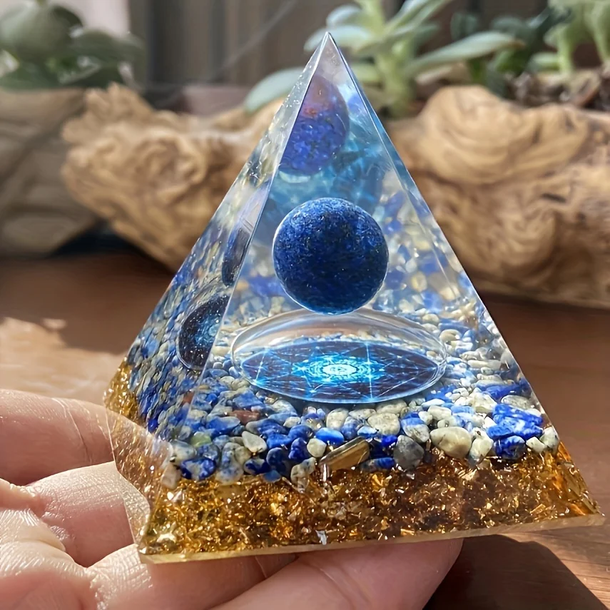 1PC Natural Elixir lapis lazuli Epoxy Ogan Pyramid，Home Decor, Ogan Positive Energy Pyramid Desk decoration