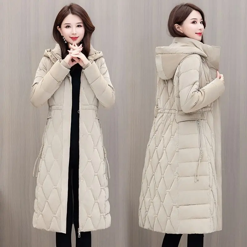 

Winter Long Parkas for Women Overcoat 2024 New Fashion Thick Warm Outerwears Female Korean Style Hooded Cotton-padded Jacket