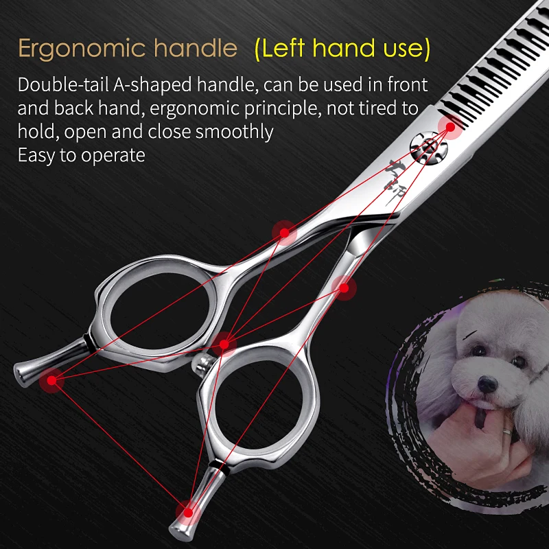 Fenice professionnel gaucher 7 pouces JP440C chien ciseaux incurvés naturel amincissement Chunker ciseaux de toilettage pour animaux de compagnie 75% taux plus mince