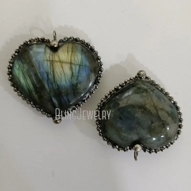 Imagem -05 - Coração-como Labradorite Pedra Pingente Cura Chakra Cristal Reiki Charme Gótico Talismã Bruxa Jóias Halloween 10 Pcs