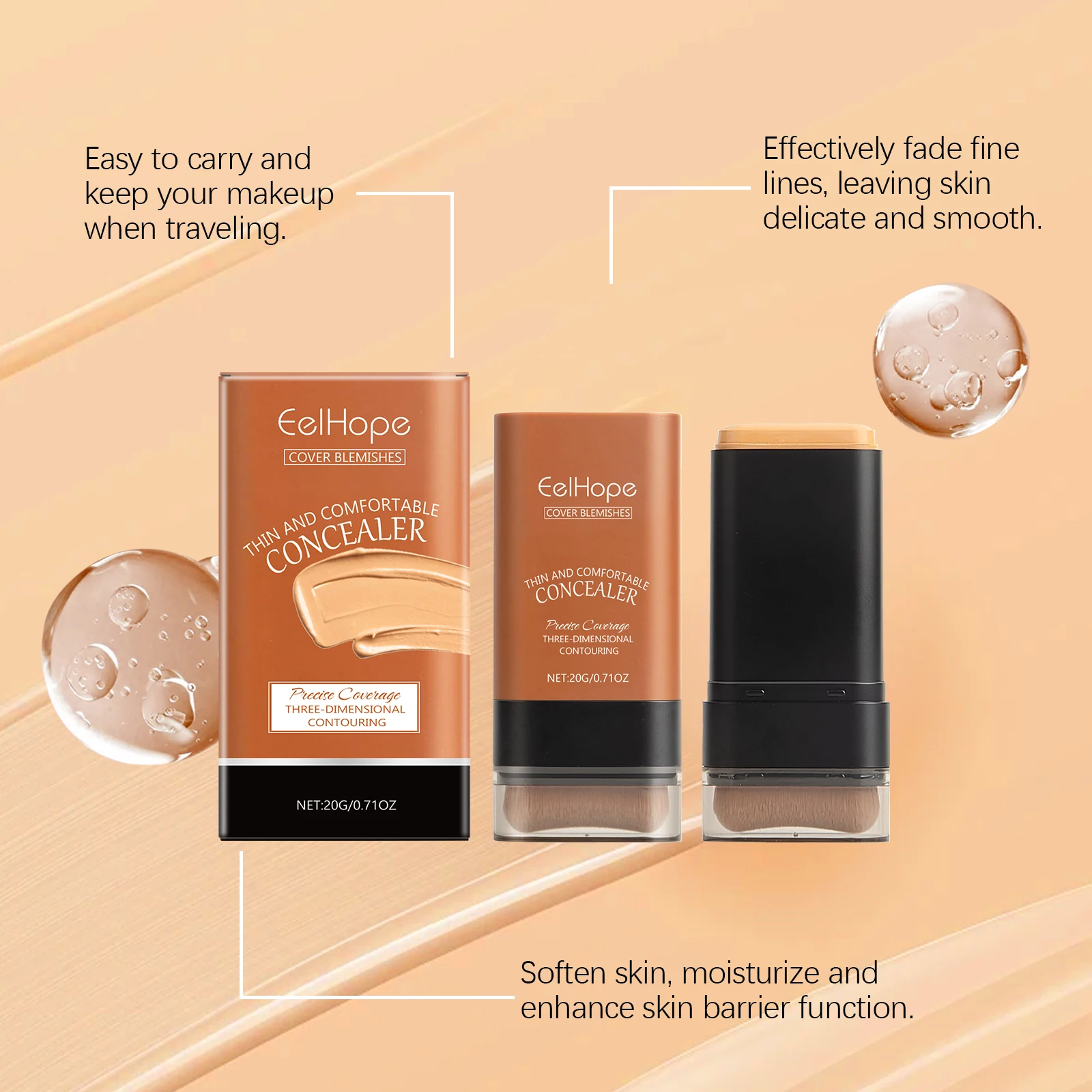 Suero bálsamo, tinte de piel potenciado, textura sedosa, cobertura hidratante, plumper, incluso tono de piel, base en barra, maquillaje de viaje