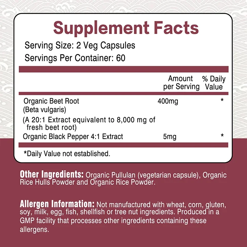 

Beet Root Capsules - Enhance Energy, Blood Pressure Support, Healthy Blood Circulation and Heart HealthSupplements