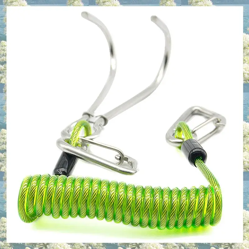 

2X Double Head Dive Reef Rafting Hook Stainless Steel Reef Hook Spiral Coil Spring Cord Dive Safety Accessory - Green