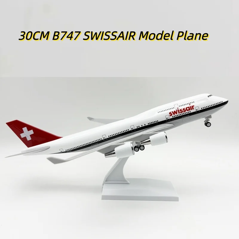 

1/250 Scale Plane Model Toy SWISSAIR Airplanes B747 Resin 30cm Model Collectible Aircraft (With Stand) for boys Gift