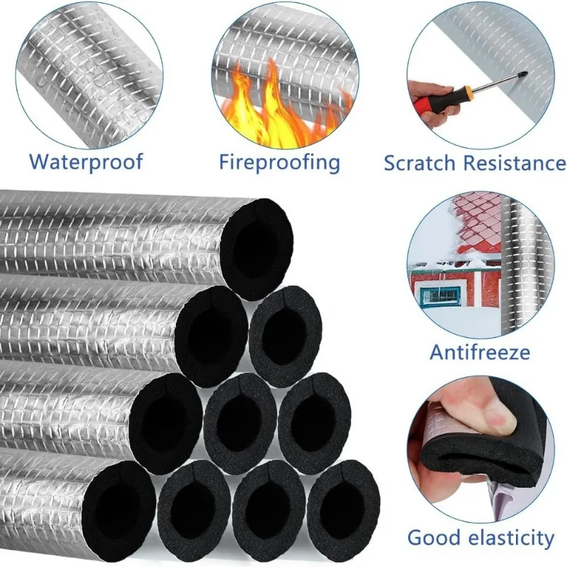 10 Self-Adhesive Aluminum Foil Pipe Insulation Sleeves Durable Antifreeze Flame-Retardant Thicken Easy Cut Install for 1