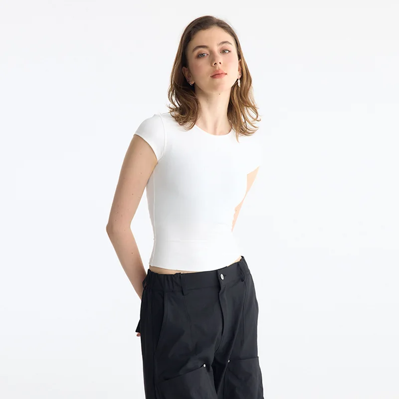 

Повседневная черно-белая облегающая эластичная футболка нового стиля для женщин, спортивный топ в американском стиле для девочек, базовый слой AWS1