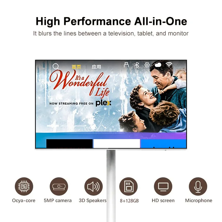 VSTI 27/32 Inch Android Smart Interactive Display Portable TV With 5H 9H Battery Wireless Moveable Monitor Touch Screen