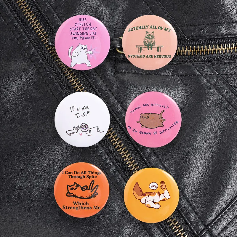 I Can Do All Things Through Spite Cat Button Pin Dark Humor Style with Sarcastic Quote for Cat Lovers and Students Casual Outfit