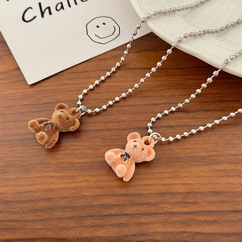Creative Cute Bear Pendant Necklace For Women Girl Korean Fashion Bear Long Sweater Neck Chain Necklace Punk Party Jewelry Gifts