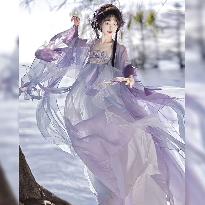 

Purple Female Han Costume Cheoko Skirt Women's Chinese Clothing Broken Sleeves Traditional Embroidery Spring and Summer