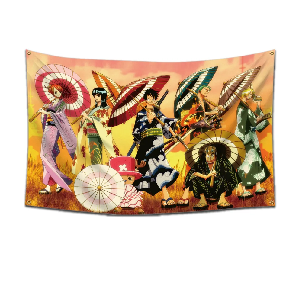 Bandera de One Piece de Anime Luffy Zoro Nami Usopp Sanji Chopper Robin Brook, impresión Digital, decoración del hogar, decoración para exteriores