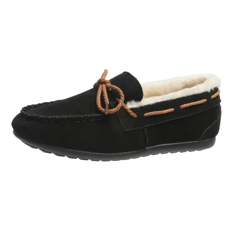 Classic Fur Flats for Women Winter Casual Slip on Round Toe Shoes for Women Warm Plush Platform Flats Plus Size