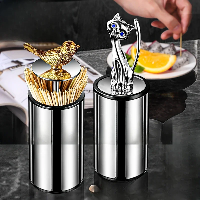 European stainless steel toothpick cylinder press type 2024 new light luxury high-end creative hotel restaurant dedicated