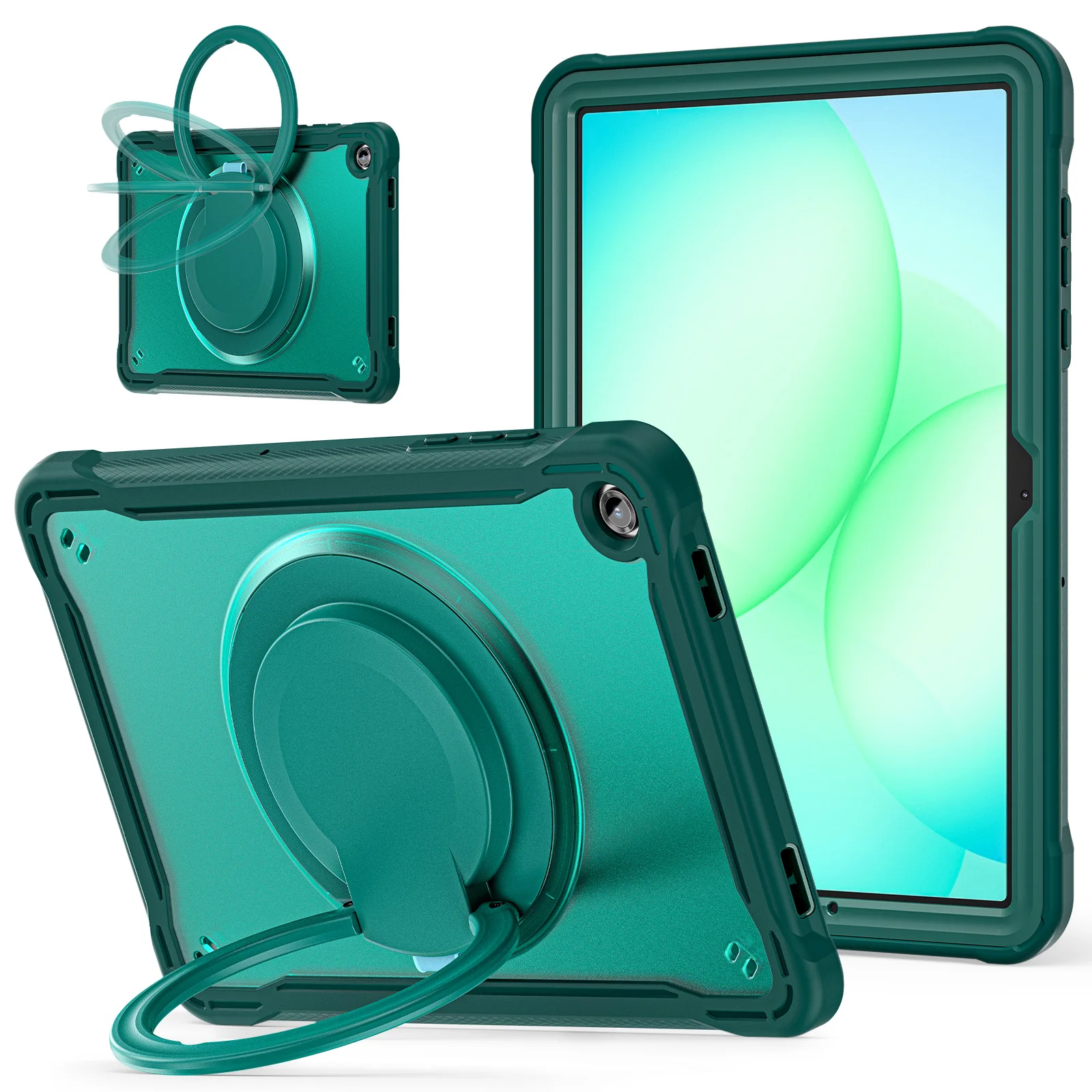 

For Samsung Galaxy Tab A11+ Case Rotary Kickstand PC + TPU + Silicone Tablet Cover - Midnight Green