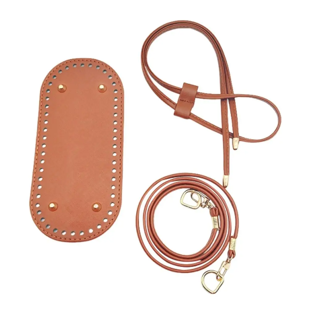 3Pcs/Set DIY PU Leather Handmade Crochet Bucket Dumpling Bag Accessories for Knitted Bag Bottom Plate Shoulder Strap Drawstring