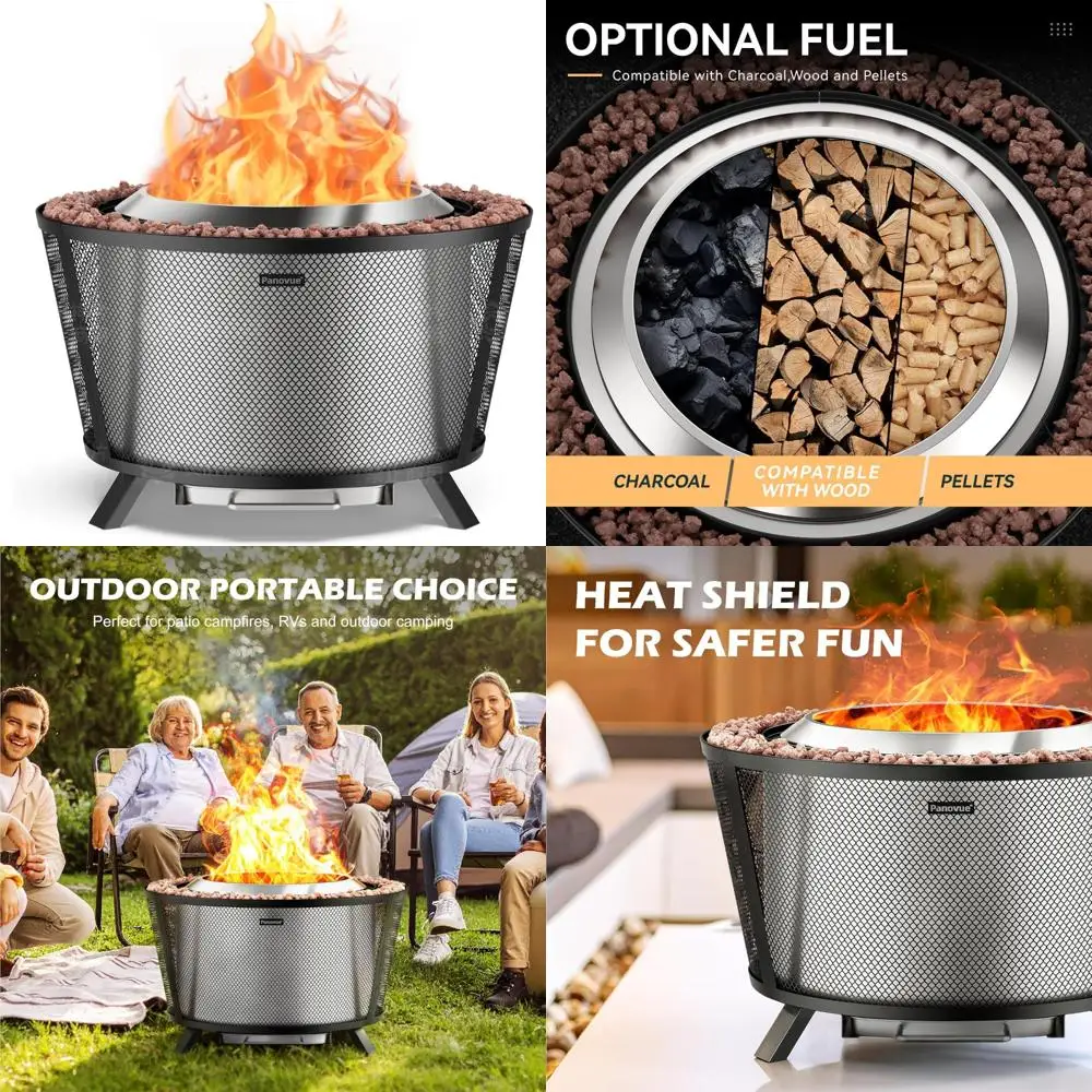 

Большая костра для выжигания древесины на открытом воздухе с конструкцией двойных стен, сетчатым экраном и выдвижной пепельницей