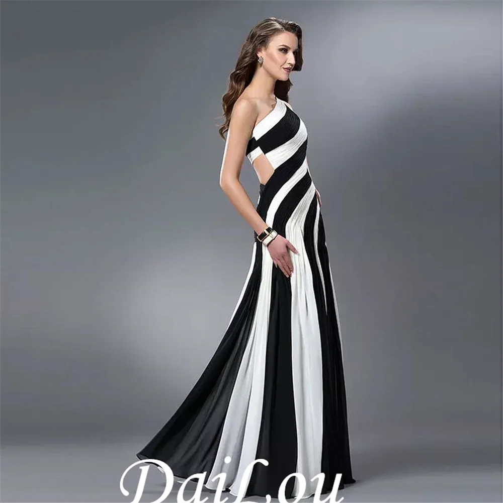 Sheath / Column Color Block Sexy Wedding Guest Formal Evening Dress One Shoulder Sleeveless Floor Length Chiffon with Pleats