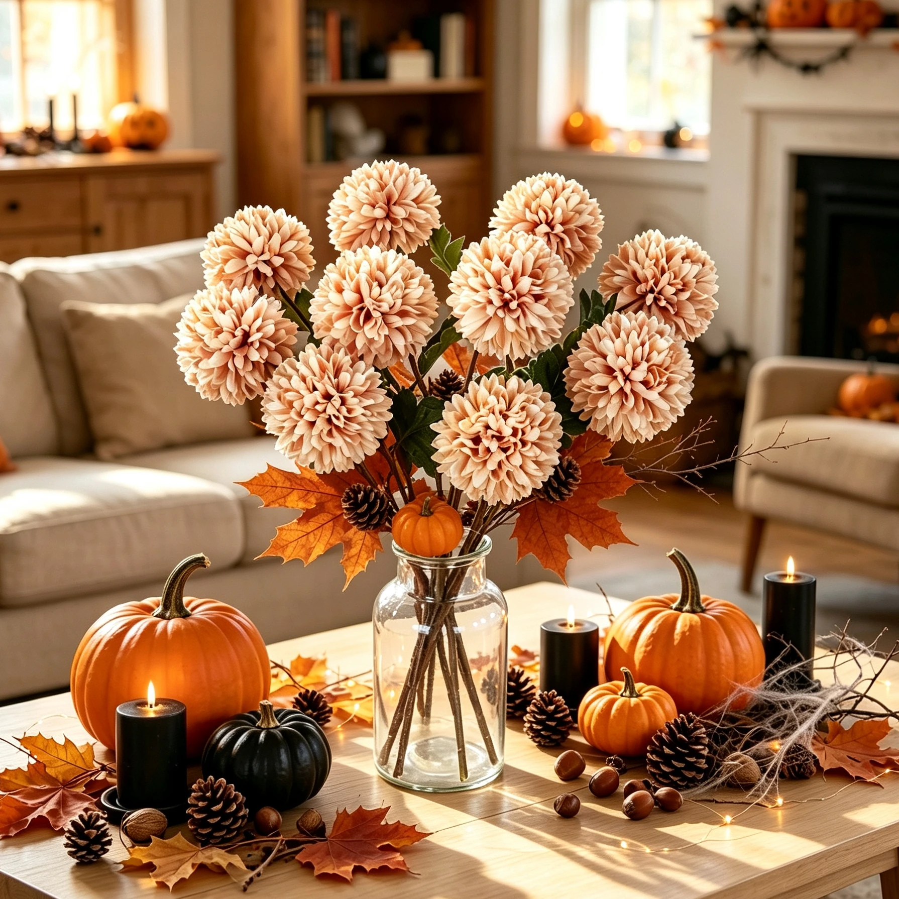 12 Stück Künstliche Blumen Seidenkugel-Chrysanthemen Hochzeits-Brautstrauß Heim-Tischdekoration Festival Herbst Halloween Deko DIY Geschenk – Detail 3