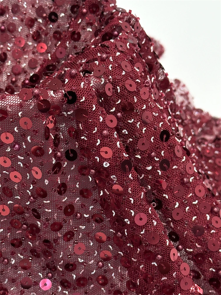 

Latest African Lace Fabric 2025 High Quality Sequins Groom Embroidery For Women Wedding Party Dress Mesh Lace Fabrics 5 Yards