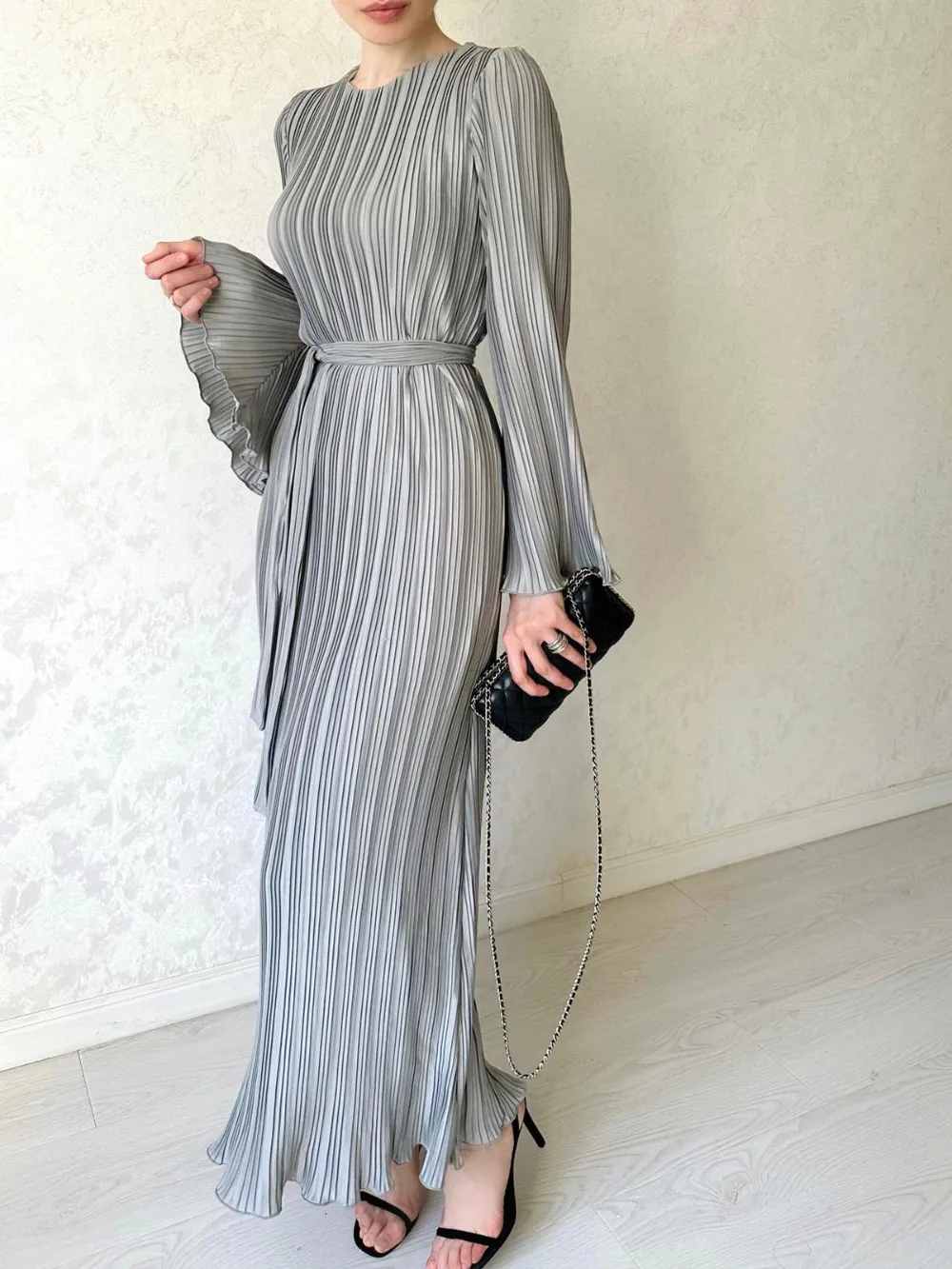 Solid Long Dress Women Abaya Horn Sleeve Solid Big Swing Turkey Dubai Dresses Kimono Hijab Robe Kaftan Eid Ramadan Islam Clothes